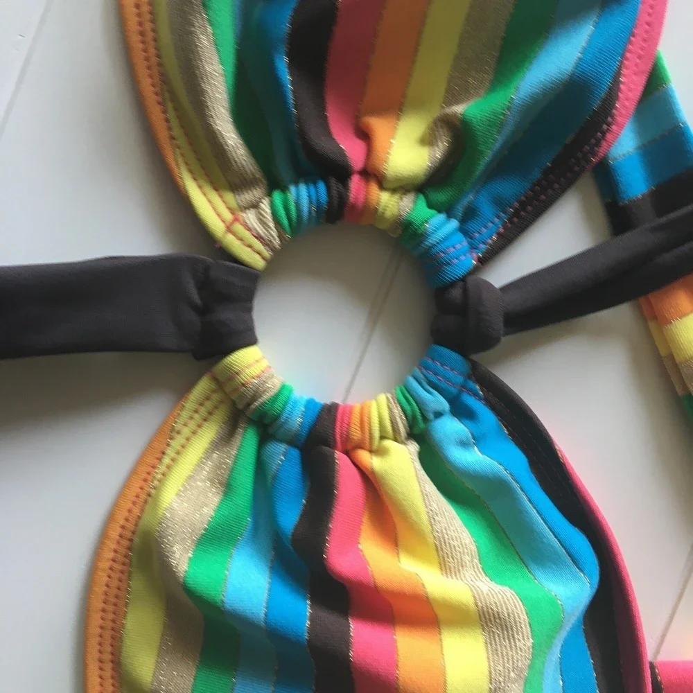 NEW Marina West Swimsuit Bikini Large Rainbow Cut Out Strapless Vacation Travel